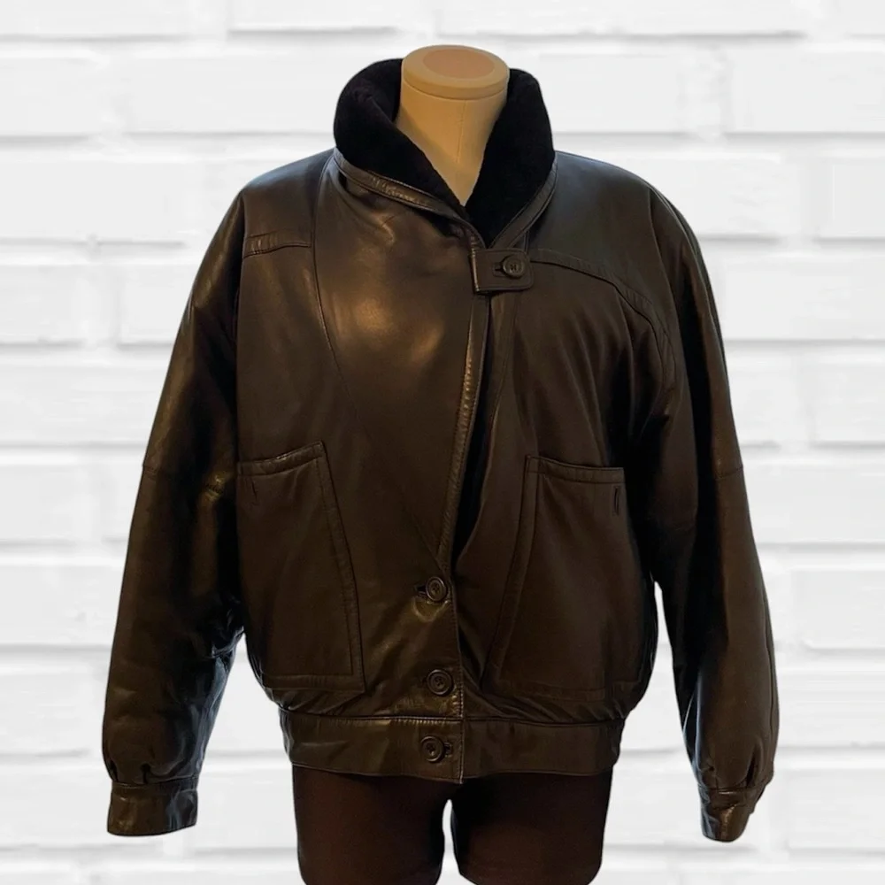 Vintage Maus & Hoffman Black Leather and Fur Jacket - Picture 1 of 4